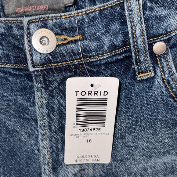 Torrid Blue Distressed Jeans denim high rise straight 18 regular NEW - Picture 6 of 7